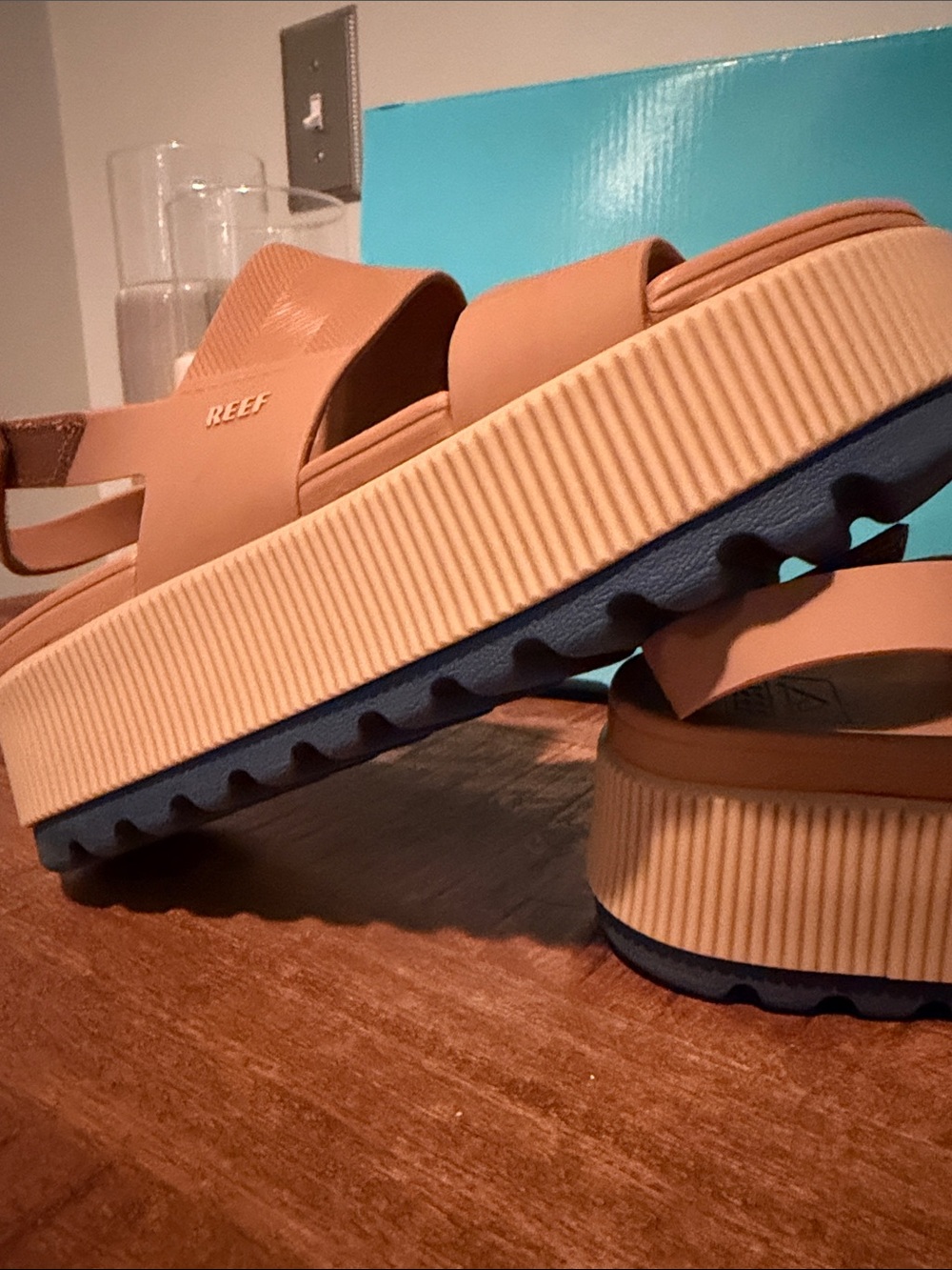Reef Water Vista Higher Women’s Tan/Navy Platform Slingback Sandals - Picture 2 of 7